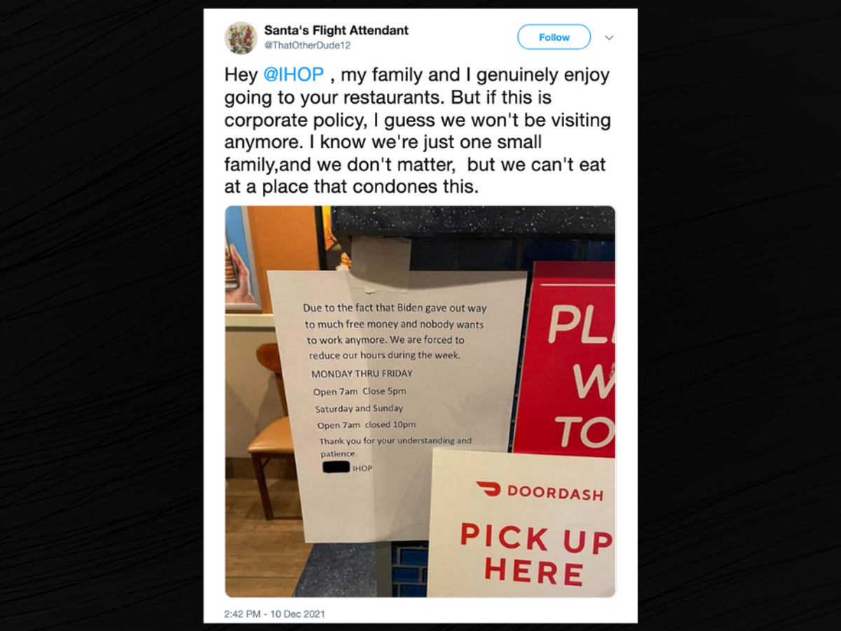 IHOP responds after franchisee posts sign blaming Biden for reduced hours