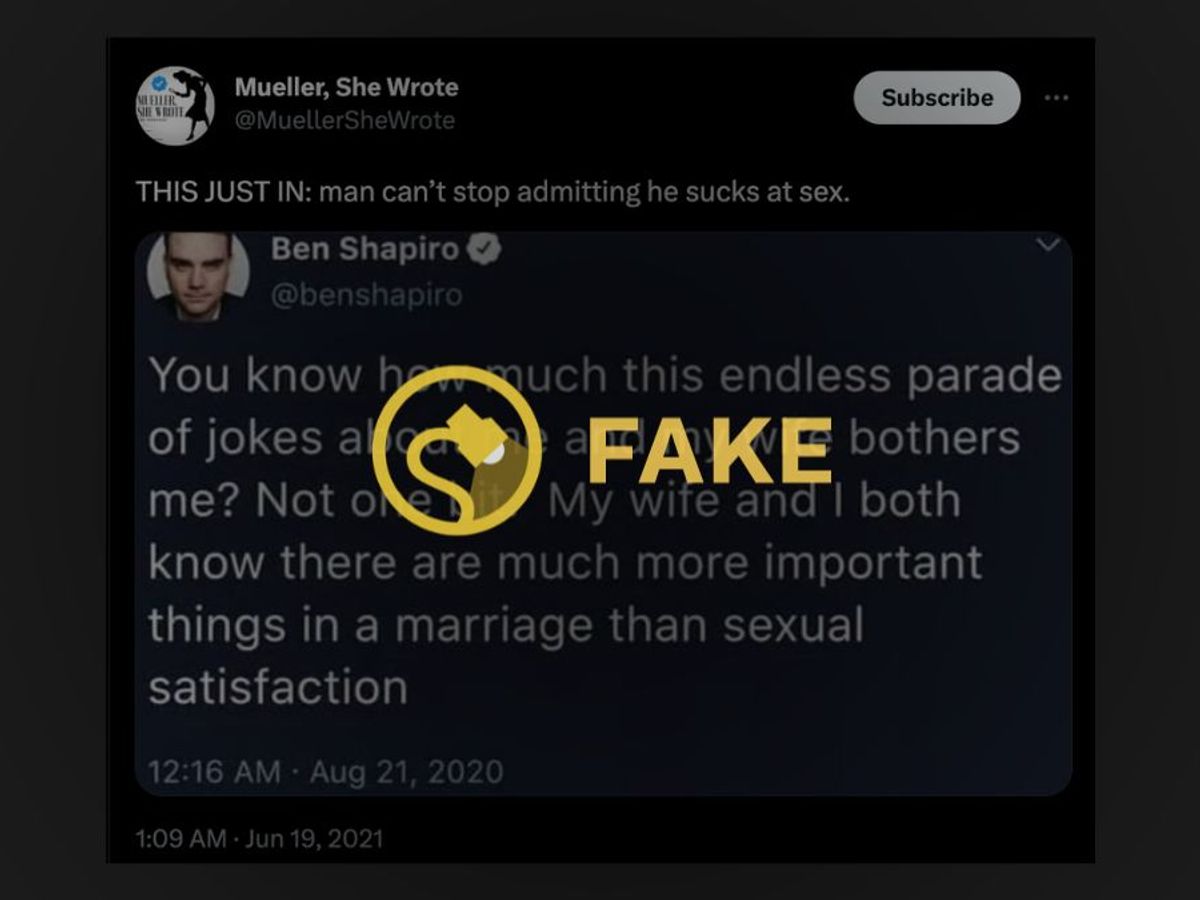 Did Ben Shapiro Tweet There Are More Important Things in Marriage than Sexual Satisfaction? Snopes picture