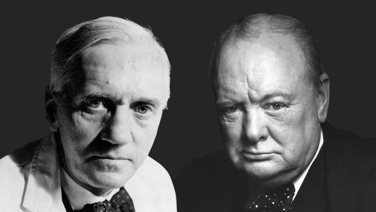 Composite of Alexander Fleming and Winston Churchill. (Getty Images/ 
Hulton Deutsch; Wikimedia Commons/Public Domain) (Getty Images/  Hulton Deutsch; Wikimedia Commons/Public Domain)