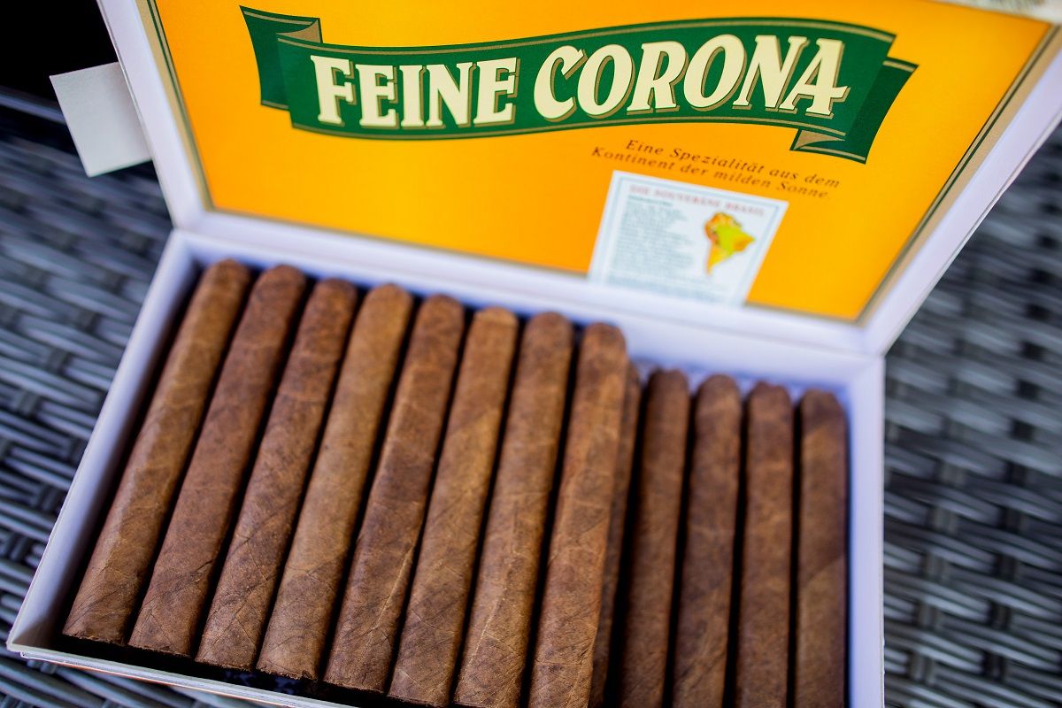 06 April 2020, North Rhine-Westphalia, Haltern am See: Cigars in the format "Feine Corona" are in a box in a tobacco shop. (to dpa "Beer taste and cigar smoke - Who carries "Corona" all in his name") Photo: Rolf Vennenbernd/dpa (Photo by Rolf Vennenbernd/picture alliance via Getty Images) (Rolf Vennenbernd/picture alliance via Getty Images)