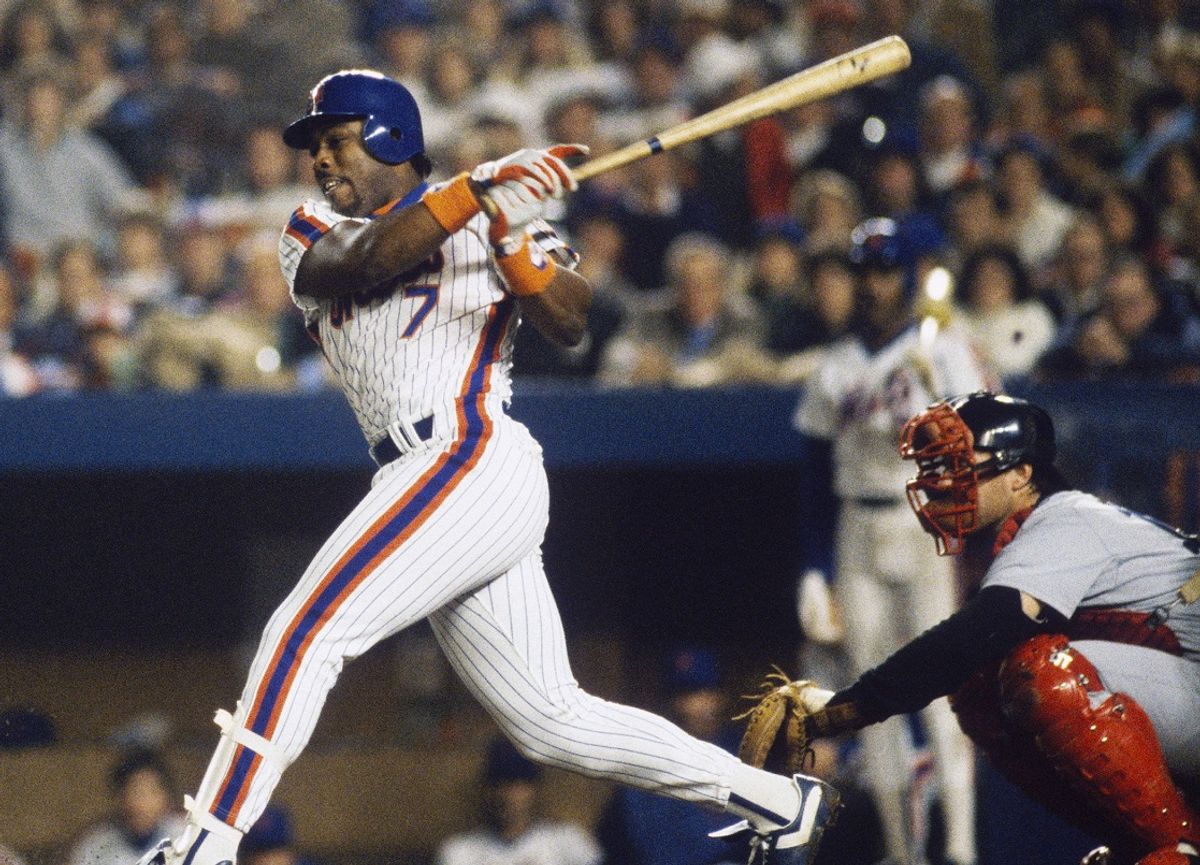 FLUSHING, NY - OCTOBER 1986: Kevin Mitchell #7 of the New York Mets takes a big cut during the World Series against the Boston Red Sox at Shea Stadium on October 1986 in Flushing, New York.  Kevin Mitchell had a .250 batting average during the World Series. (Photo by Focus on Sport/Getty Images) (Getty Images)