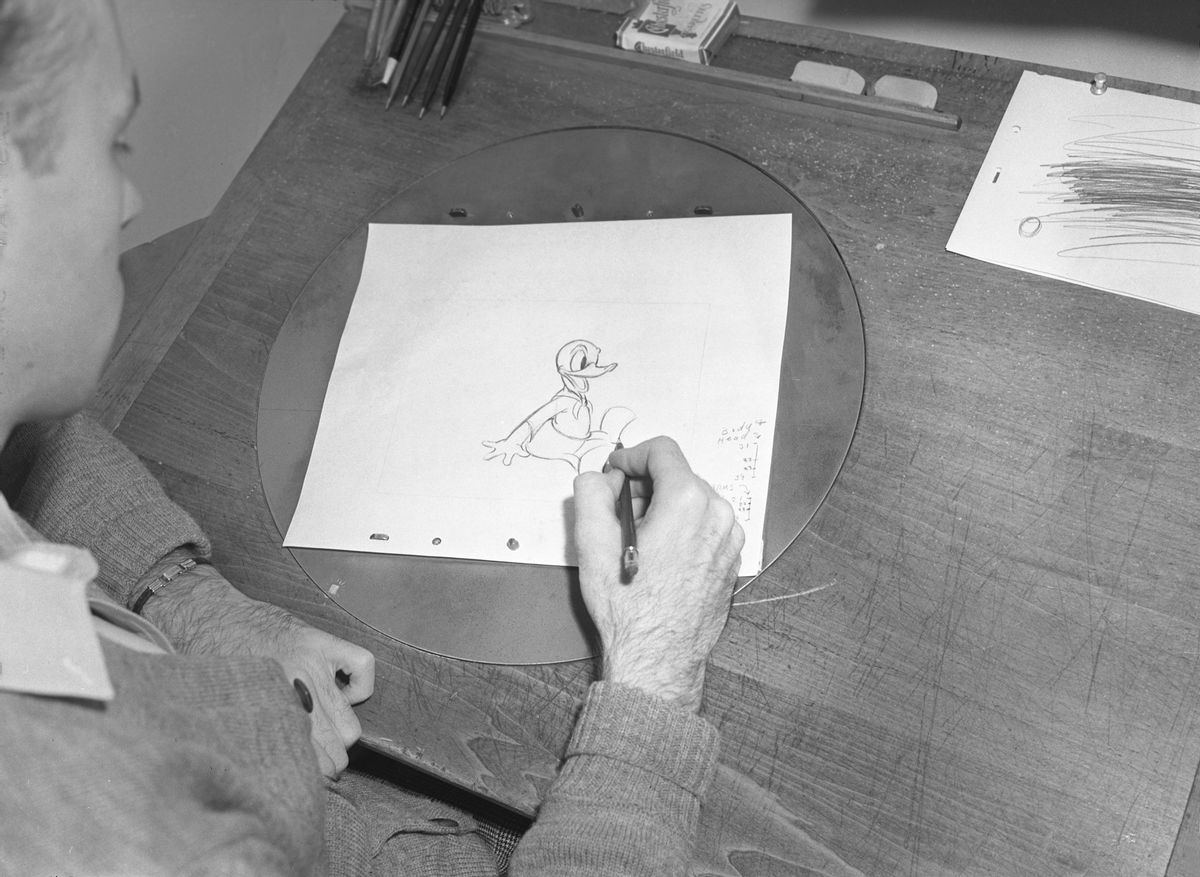 LOS ANGELES - CIRCA 1936:  A Disney animator works on a sketch of Donald Duck circa 1936 in Los Angeles, California.  (Photo by Earl Theisen/Getty Images) (Earl Theisen/Getty Images)