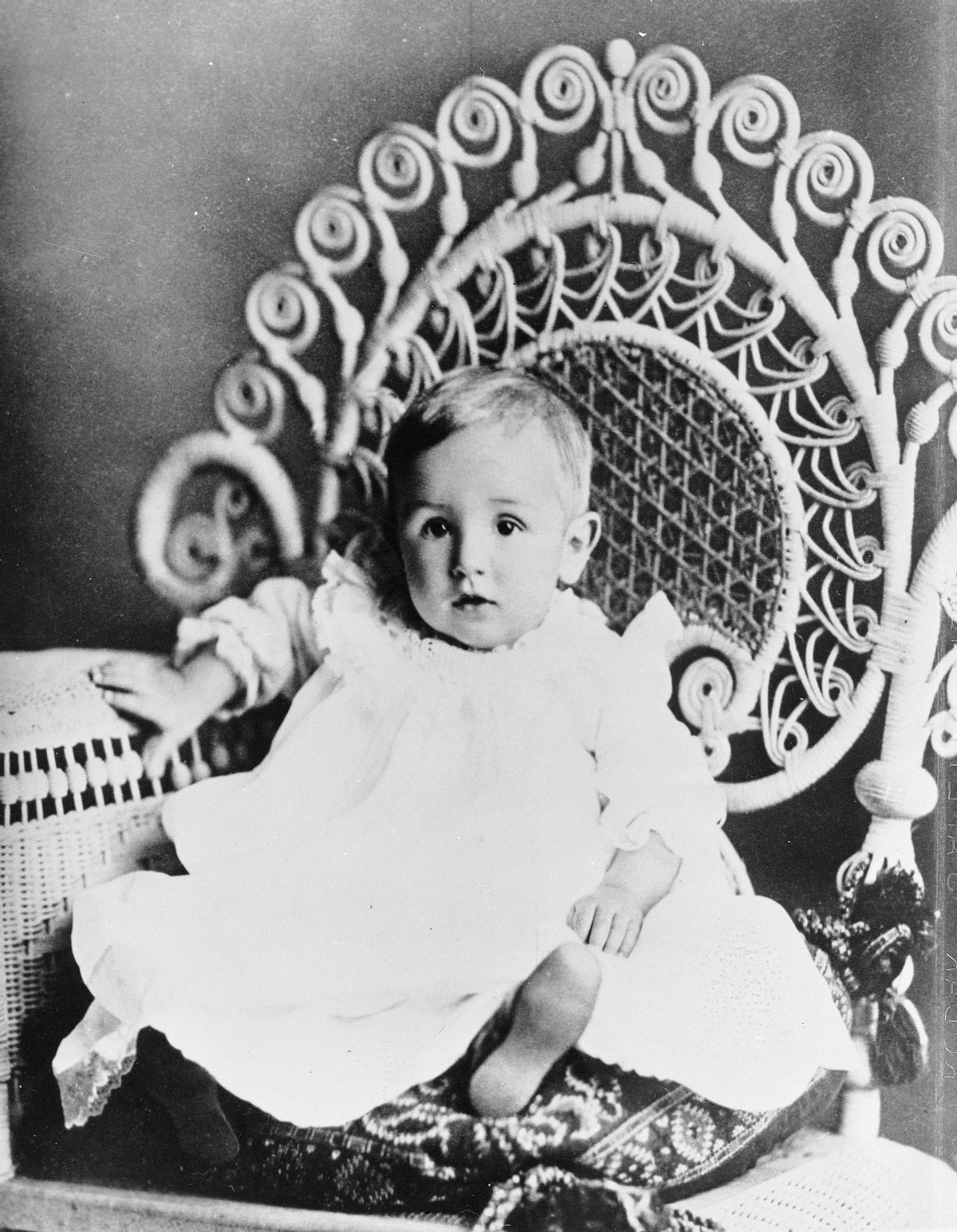 Studio portrait of future American film studio head Walt Disney (1901 - 1966) as an infant, seated on an ornate chair, circa 1902. (Photo by Hulton Archive/Getty Images) (Hulton Archive/Getty Images)