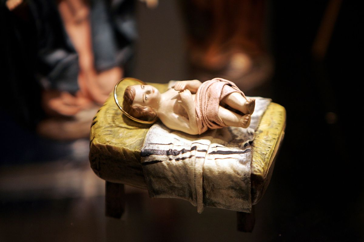 WASHINGTON - DECEMBER 9:  A scuplture of a baby Jesus that is part of a nativity scene from Spain is displayed during a "Joy to the World"  exhibit December 9, 2004 in Washington, DC. More than 150 nativity scenes from around the world will be displayed during the fourth annual international creche exhibit running through January 10, 2004.  (Photo by Joe Raedle/Getty Images) (Joe Raedle/Getty Images)
