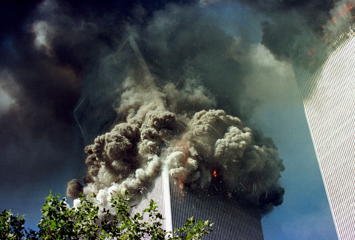 NEW YORK - SEPTEMBER 11:  The south tower of the World Trade Center collapses September 11, 2001 in New York City.  (Photo by Thomas Nilsson/ Getty Images) (Thomas Nilsson/ Getty Images)