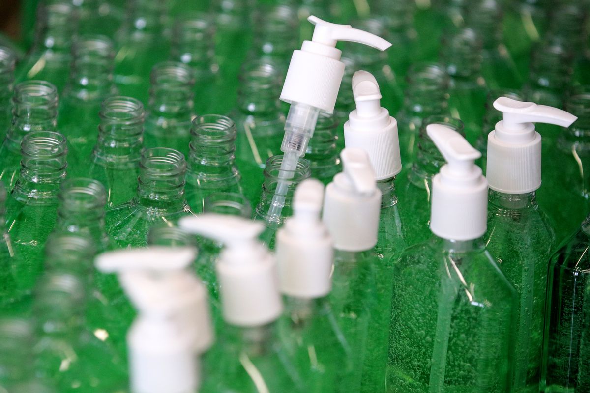 MOSCOW, RUSSIA - MARCH 23, 2020: A Sanitelle hand sanitizer producing shop at a Bentus Laboratories plant. Sergei Bobylev/TASS (Photo by Sergei BobylevTASS via Getty Images) (Photo by Sergei BobylevTASS via Getty Images)
