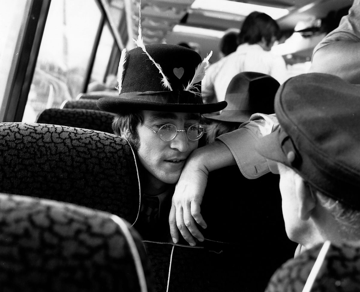 John Lennon as The Beatles set out on their celebrated tour of the West Country 11th September 1967. The Beatles et off to film the 'Magical Mystery Tour' for TV (Photo by unknown/Mirrorpix/Mirrorpix via Getty Images) (unknown/Mirrorpix/Mirrorpix via Getty Images)