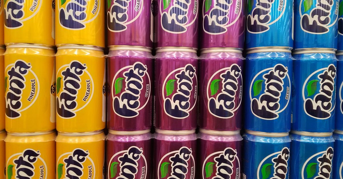 Wilmington, Delaware, U.S.A - April 20, 2018 - Cans of Pineapple, Grape and Berry Fanta on the shelves