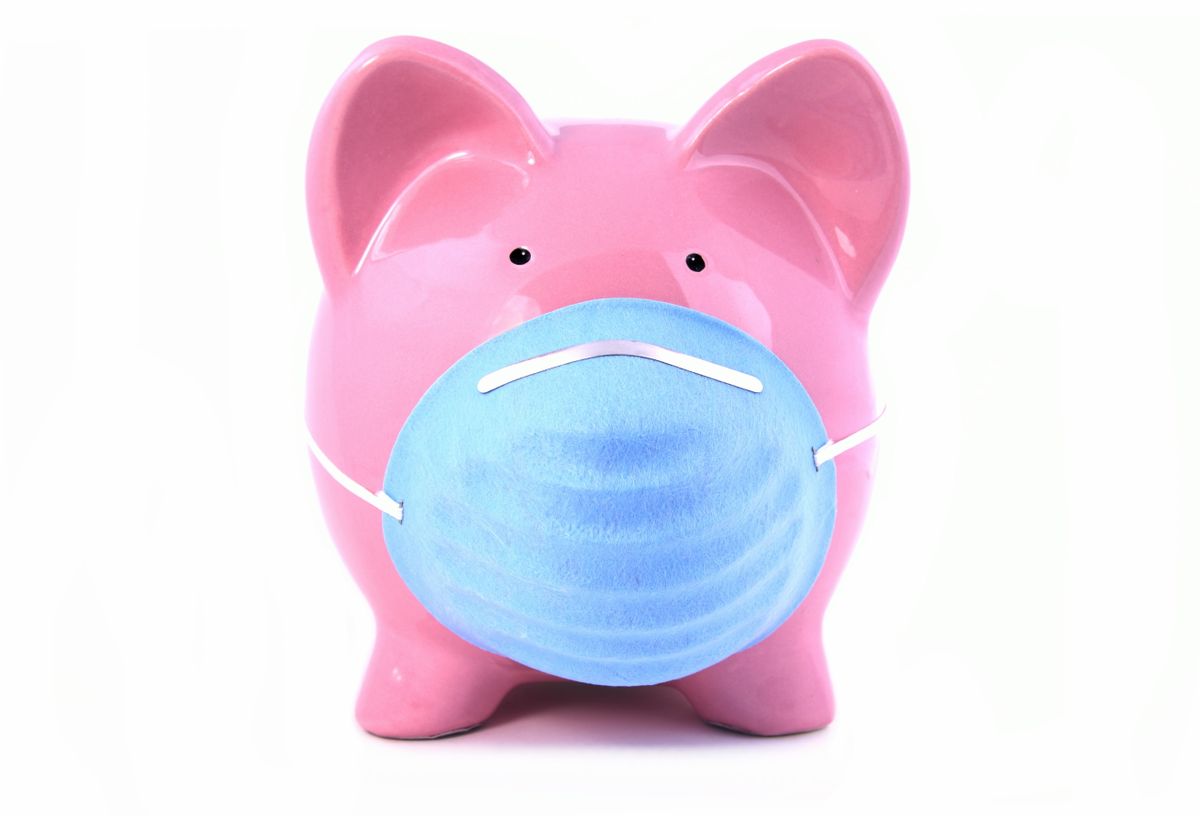 High Contrast Swine Flu piggy with mask concept on white background (Getty Images, stock)
