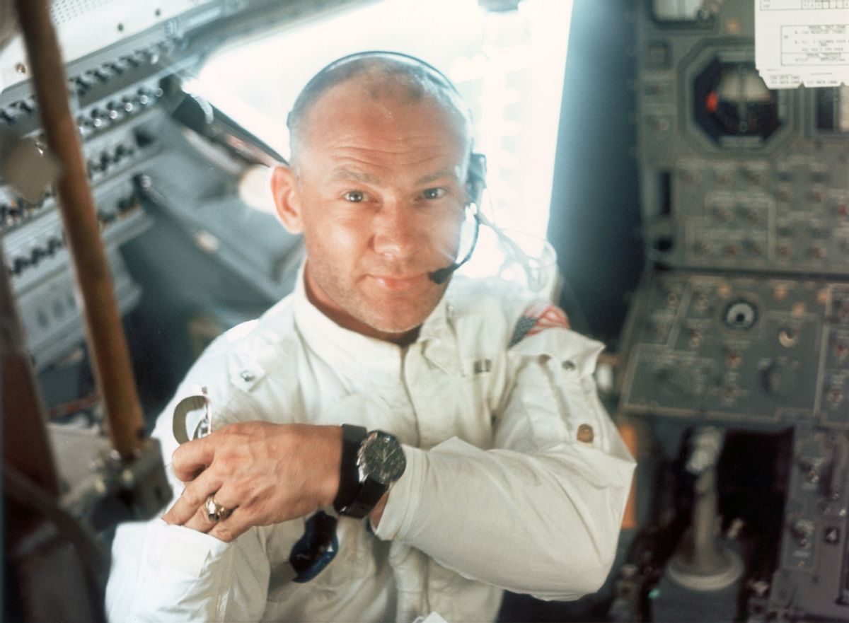 Lunar Module pilot Edwin E. Aldrin Jr on board the Lunar Module during the Apollo 11 lunar landing mission, 20th July 1969. (Photo by Neil Armstrong/Space Frontiers/Getty Images) (Neil Armstrong/Space Frontiers/Getty Images)
