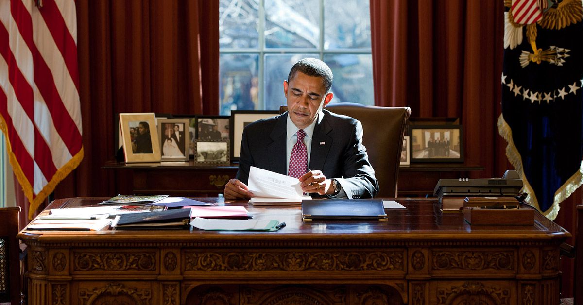 President Barack Obama reviews his prepared remarks on Egypt at the Resolute Desk in the Oval Office, Feb. 11, 2011. (Official White House Photo by Pete Souza) (Official White House Photo by Pete Souza)