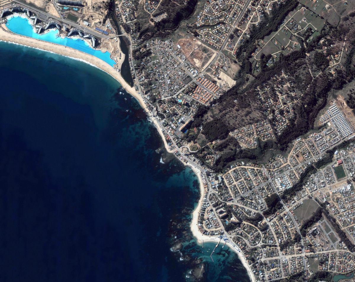 ALGARROBO, CHILE - AUGUST 20:  This is a satellite image of the city of Alagarrobo in Chile featuring the San Alfonso del Mar hotel and resort (top left) which holds the Guinness Record for the world's largest swimming pool August 20, 2007 in Alagarrobo, Chilie.  (Photo by DigitalGlobe via Getty Images) (DigitalGlobe via Getty Images)