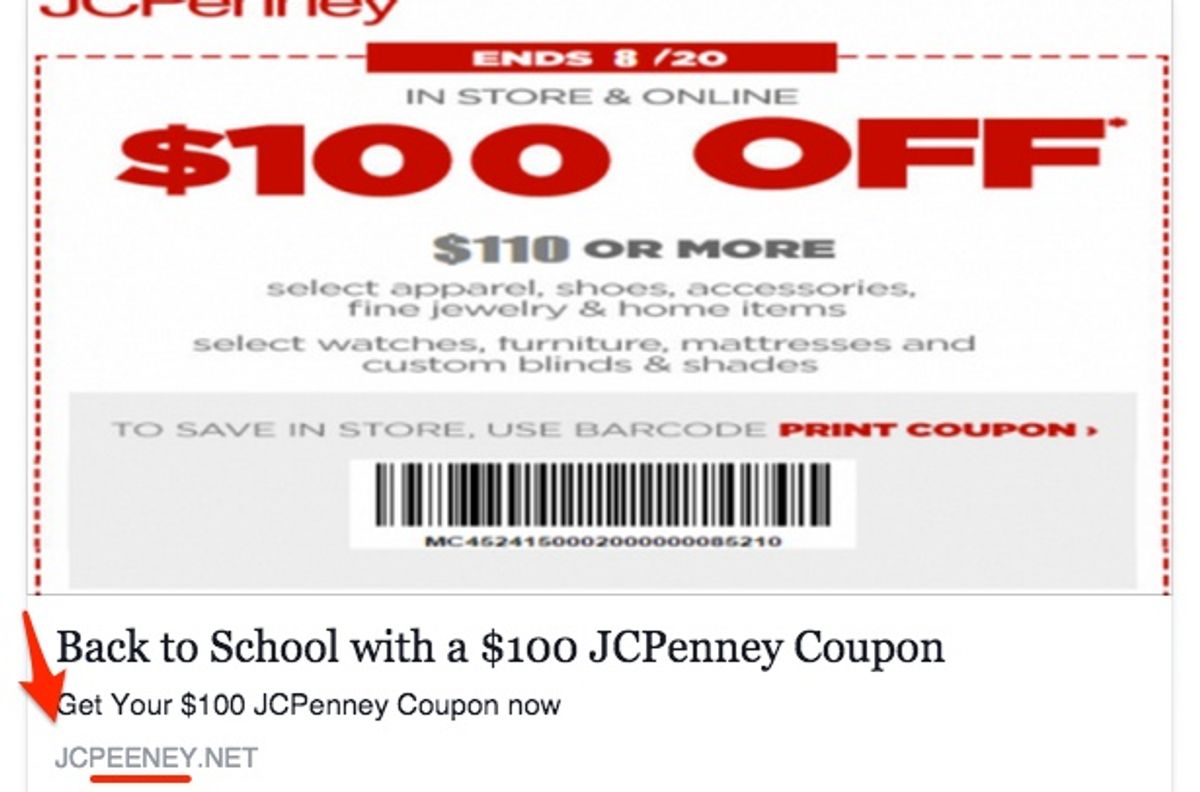 100 JCPenney Coupon Scam