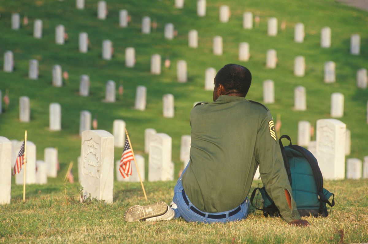 African-American Veteran Sitting in Cemetery, Los Angles, California (Photo by: Joe Sohm/Visions of America/UIG via Getty Images) (Joe Sohm/Visions of America/UIG via Getty Images)
