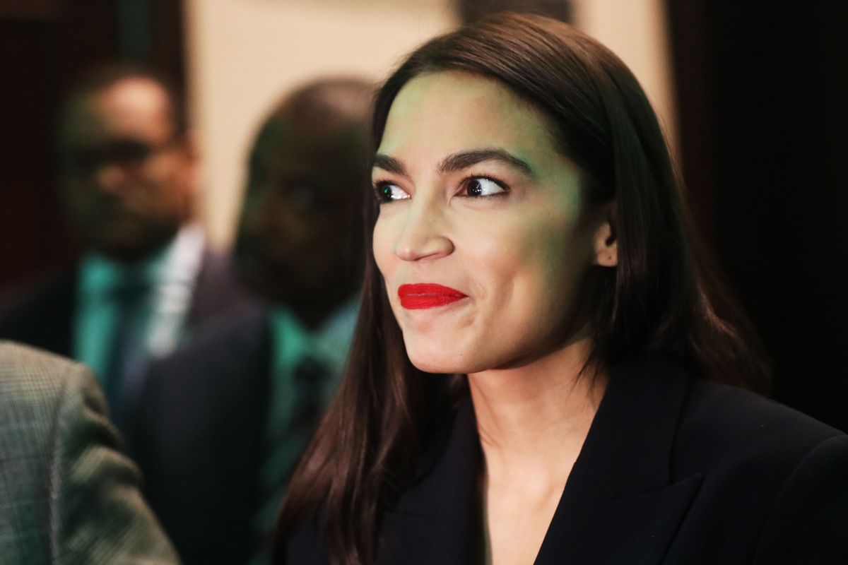 NEW YORK, NEW YORK - APRIL 05: U.S. Rep. Alexandria Ocasio-Cortez (D-NY) prepares to speak at the National Action Network's annual convention on April 5, 2019 in New York City. Founded by Rev. Al Sharpton in 1991, the National Action Network is one of the most influential African American organizations dedicated to civil rights in America.  (Photo by Spencer Platt/Getty Images) (Getty Images)