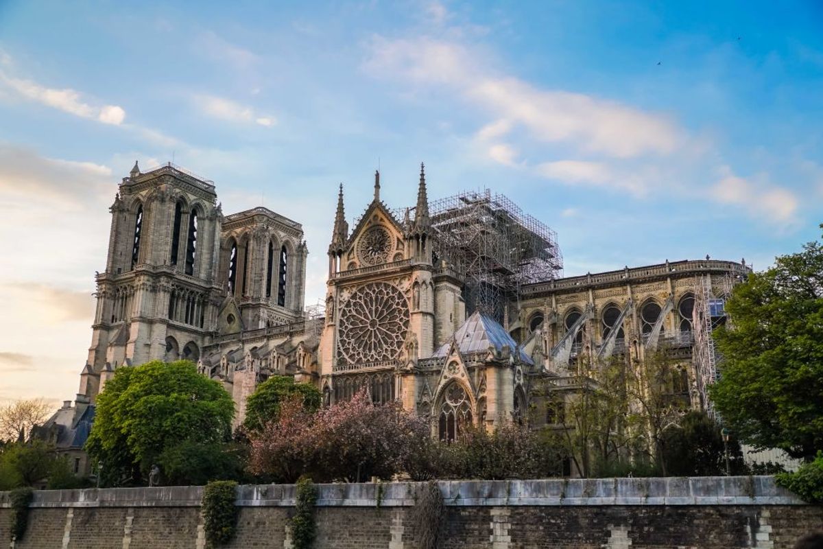 PARIS, FRANCE - APRIL 18: General view of Notre Dame cathedral on April 18, 2019 in Paris, France. Fire broke out in Notre Dame Cathedral on the evening of Monday 15th April and quickly spread across the timber roof of the building. The famous spire collapsed and debris fell into the space below. Officials believe the fire was possibly linked to ongoing renovation work. (Photo by Edward Berthelot/Getty Images) (Getty Images)
