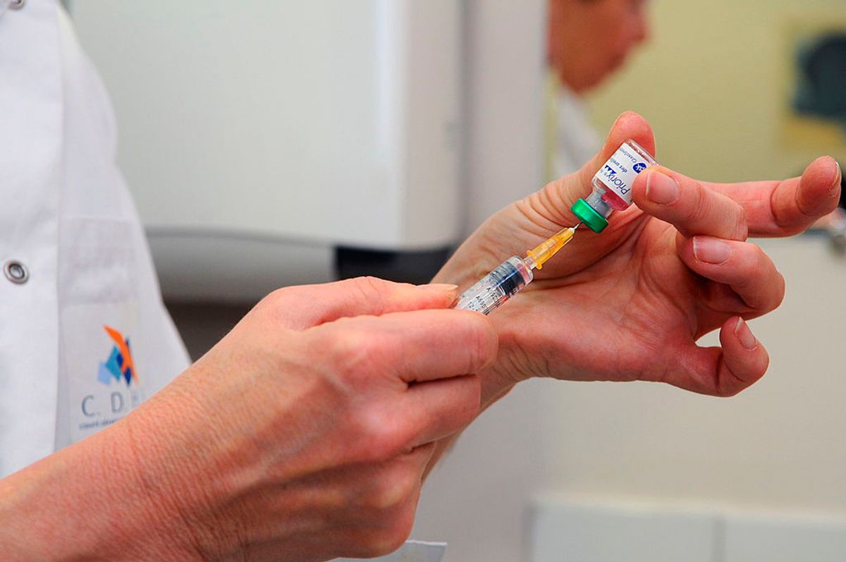 Reportage in the Health and Prevention Centre run by the local committee for social hygiene (CDHS) in Lyon, France. MMR vaccination. Priorix immunises against measles, mumps and rubella. (Photo by: BSIP/UIG via Getty Images) (Getty Images)