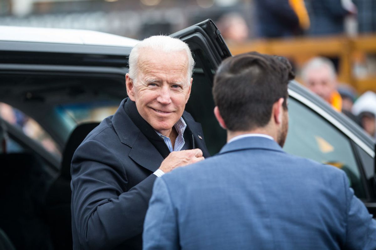 DORCHESTER, MA - APRIL 18: Former Vice President Joe Biden arrives in front of a Stop &amp; Shop in support of striking union workers on April 18, 2019 in Dorchester, Massachusetts. Thousands of unionized Stop &amp; Shop workers across New England walked off the job last week in an ongoing strike in response to a proposed contract which the United Food &amp; Commercial Workers union says would cut health care benefits and pensions for employees. (Photo by Scott Eisen/Getty Images) (Getty Images)