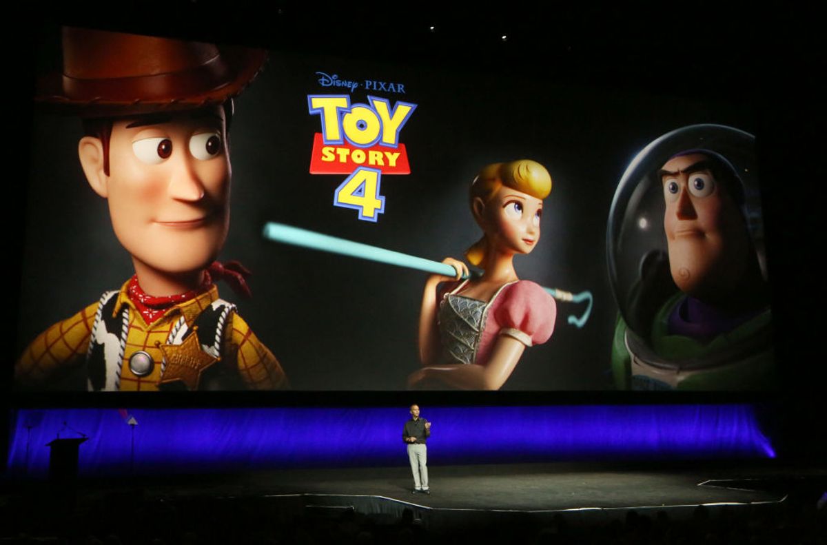 LAS VEGAS, NEVADA - APRIL 03:  Producer Jonas Rivera talks about the movie "Toy Story 4" during Walt Disney Studios Motion Pictures special presentation during CinemaCon at The Colosseum at Caesars Palace on April 03, 2019 in Las Vegas, Nevada. CinemaCon is the official convention of the National Association of Theatre Owners. (Photo by Gabe Ginsberg/WireImage) (Getty Images)