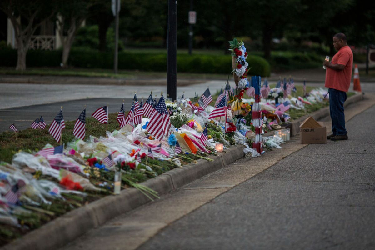 VIRGINIA BEACH, VA - JUNE 05: A memorial honoring the victims of the June 1 Virginia Beach shooting stands near the Virginia Beach Municipal Center on June 5, 2019 in Virginia Beach, Virginia. Eleven city employees and one private contractor were shot to death Friday in the Municipal Center Operations building by engineer DeWayne Craddock who had worked for the city for 15 years. (Photo by Zach Gibson/Getty Images)