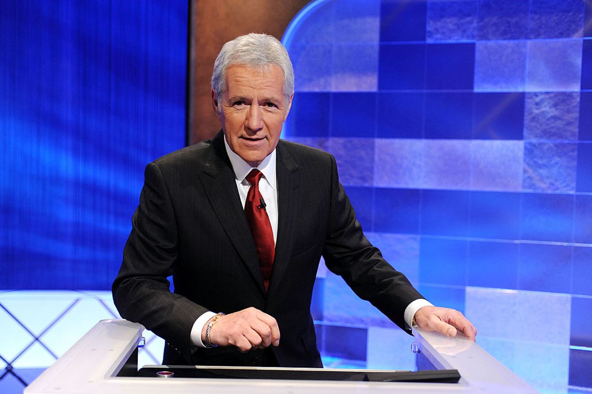 CULVER CITY, CA - APRIL 17:  Game show host Alex Trebek poses on the set of the "Jeopardy!" Million Dollar Celebrity Invitational Tournament Show Taping on April 17, 2010 in Culver City, California.  (Photo by Amanda Edwards/Getty Images) (Getty Images)