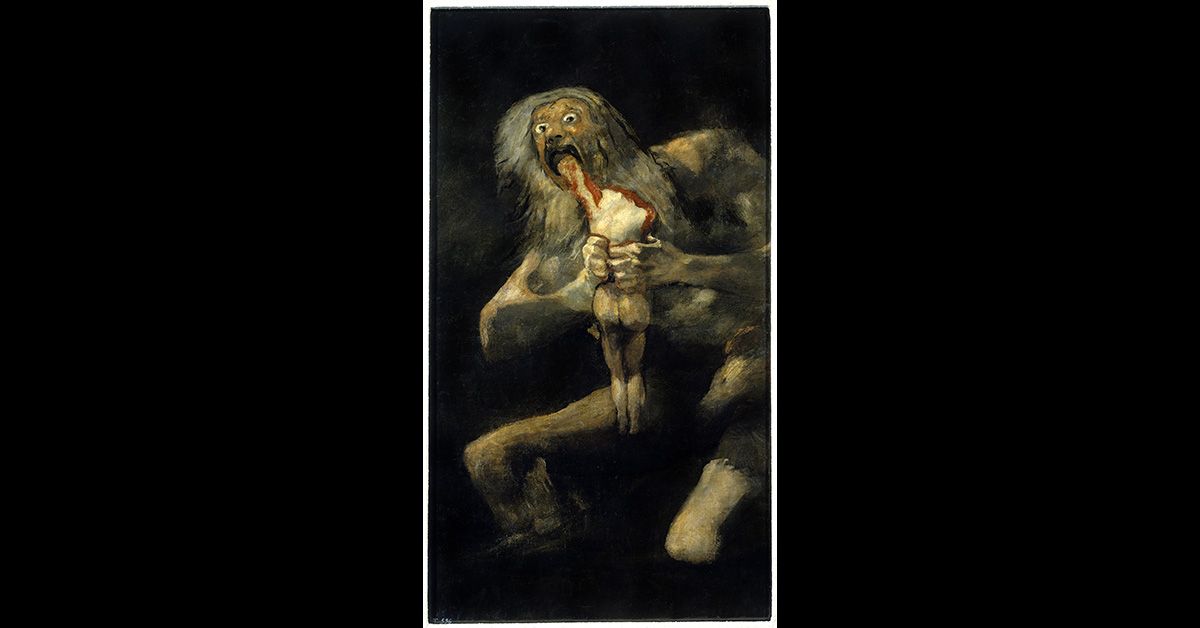 Francisco de Goya (1746-1828), Spanish School. Saturn devouring his Son. 1820-1823. Oil on canvas, 1.43 x 0.81 m. Madrid, museo del Prado. (Photo by: Christophel Fine Art/Universal Images Group via Getty Images) (Christophel Fine Art/Universal Images Group via Getty Images)