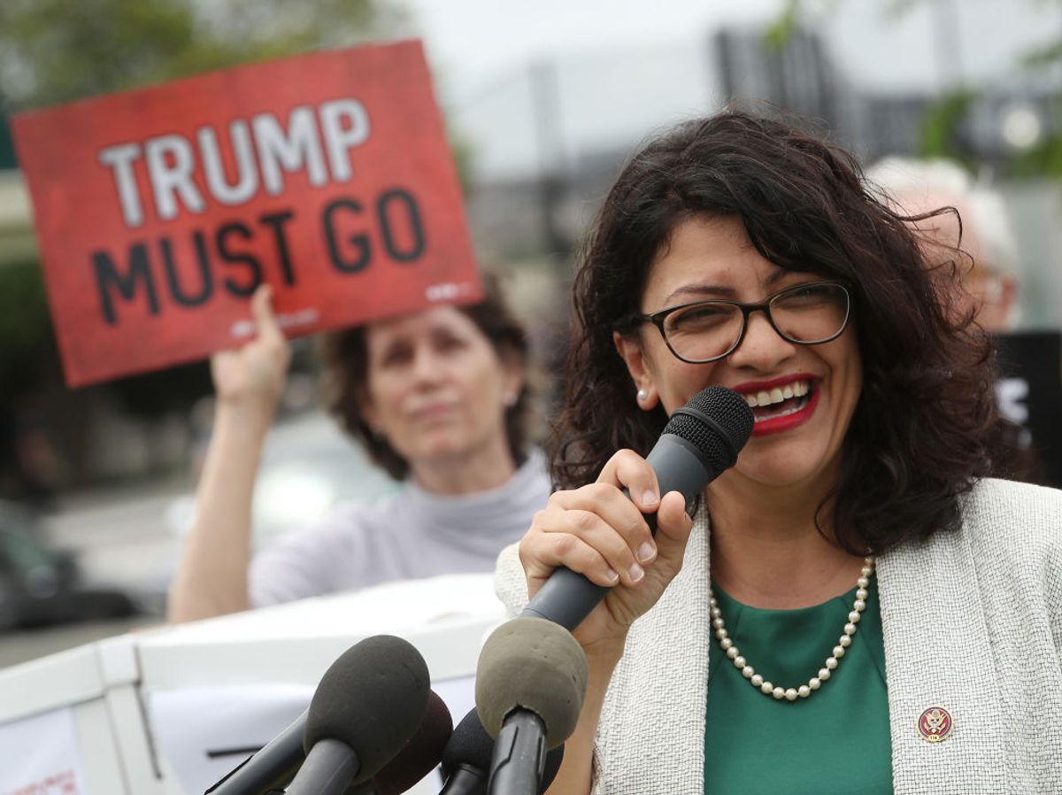 WASHINGTON, DC - MAY 09:  Rep. Rashida Tlaib (D-MI) speaks during an event with activist groups to deliver over ten million petition signatures to Congress urging the U.S. House of Representatives to start impeachment proceedings against President Donald Trump on Capitol Hill May 9, 2019 in Washington, DC. (Photo by Mark Wilson/Getty Images) (Mark Wilson/Getty Images)