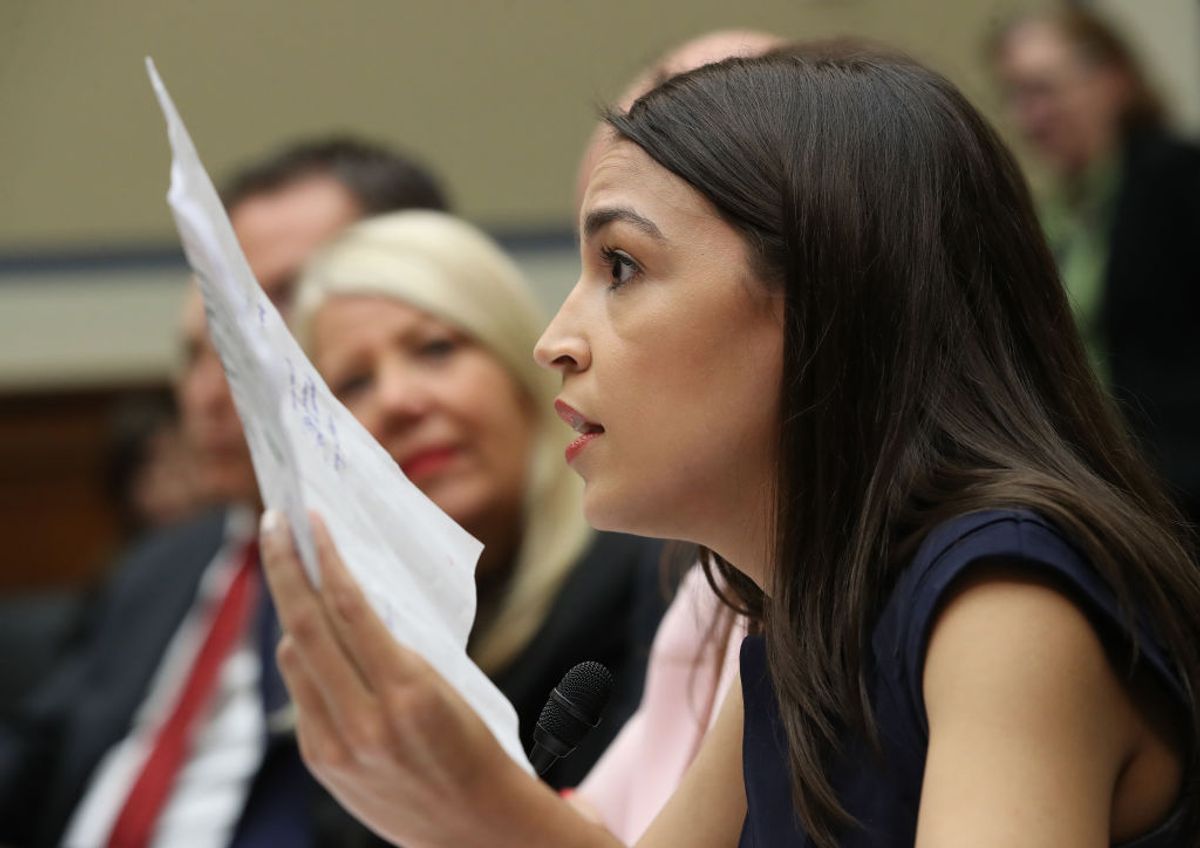 WASHINGTON, DC - JULY 12:  Rep. Alexandria Ocasio-Cortez (D-NY) testifies before a House Oversight and Reform Committee hearing on "The Trump Administration's Child Separation Policy: Substantiated Allegations of Mistreatment." July 12, 2019 in Washington, DC. The hearing comes just ahead of a planned multi-day Immigration and Customs Enforcement (ICE) operation to arrest thousands of undocumented immigrant families in several cities across the U.S. (Photo by Win McNamee/Getty Images) (Getty Images)
