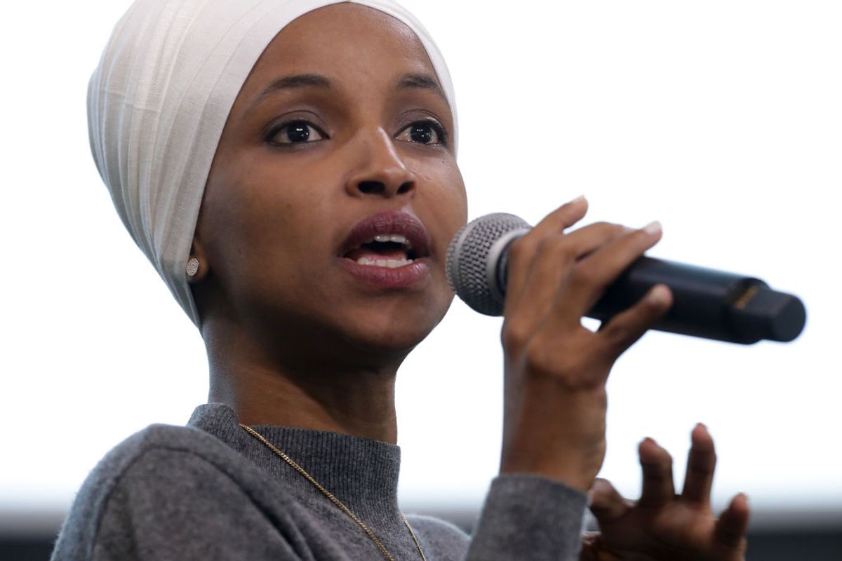 WASHINGTON, DC - JULY 23: Rep. Ilhan Omar (D-MN) participates in a panel discussion during the Muslim Collective For Equitable Democracy Conference and Presidential Forum at the The National Housing Center July 23, 2019 in Washington, DC. As a member of a group of four freshman Democratic women of color, known informally as 'The Squad,' Omar has been targeted by President Donald Trump with controversial Tweets during the last week. (Photo by Chip Somodevilla/Getty Images) (Chip Somodevilla/Getty Images)