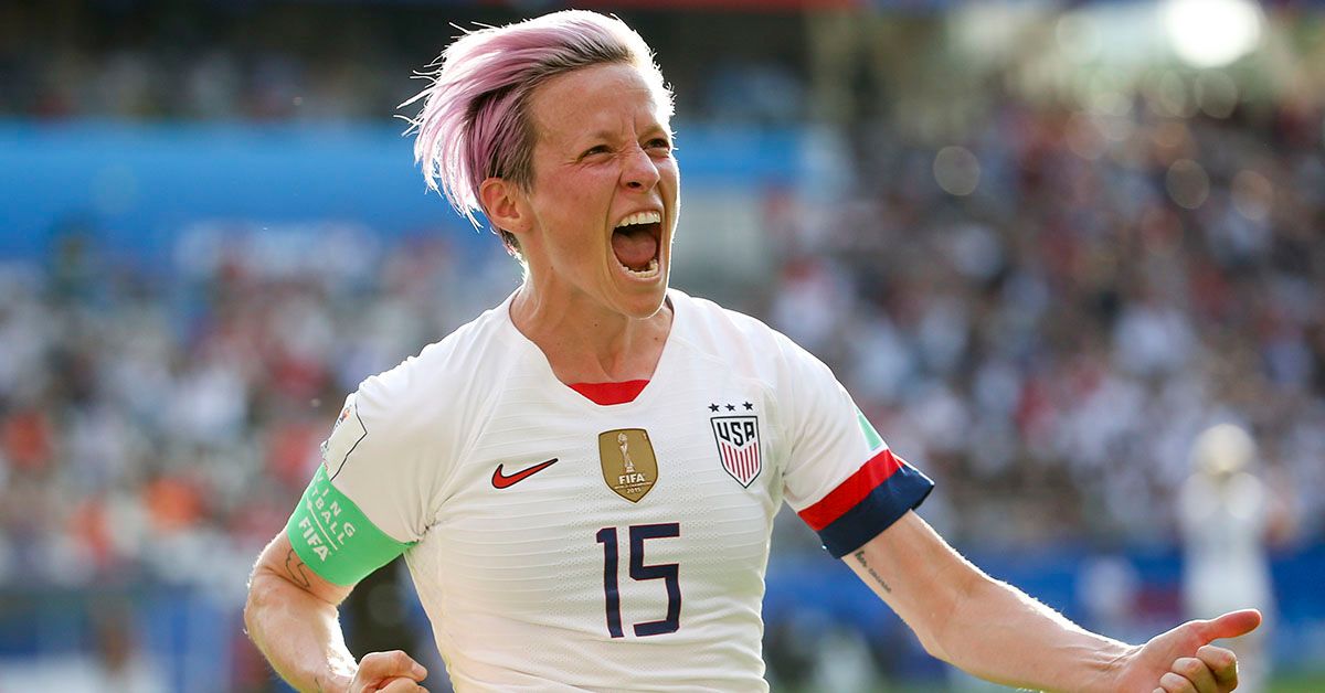 REIMS, FRANCE - JUNE 24: Megan Rapinoe of USA celebrates her winning goal on a penalty kick during the 2019 FIFA Women's World Cup France Round Of 16 match between Spain and USA at Stade Auguste Delaune on June 24, 2019 in Reims, France. (Photo by Jean Catuffe/Getty Images) (Jean Catuffe/Getty Images)