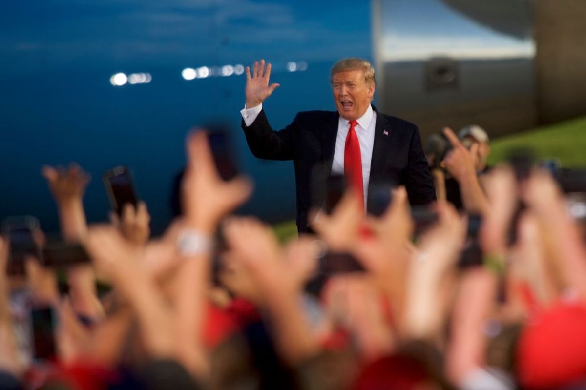 MONTOURSVILLE, PA - MAY 20:  U.S. President Donald J. Trump arrives for a "MAGA" rally at the Williamsport Regional Airport on May 20, 2019 in Montoursville, Pennsylvania. Thousands of people are expected to attend his rally in an area of Pennsylvania where he won more than 50 percent support in the 2016 election. (Photo by Mark Makela/Getty Images) (Getty Images)