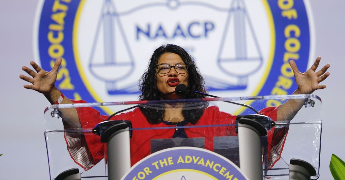 DETROIT, MI - JULY 22: U.S. Rep. Rashida Tlaib (D-MI) speaks at the opening plenary session of the NAACP 110th National Convention at COBO Center on July 22, 2019 in Detroit, Michigan. The congresswoman, one of four freshmen members dubbed "the Squad," declared that "I'm not going nowhere, not until I impeach this president."  The Convention runs through July 24.  (Photo by Bill Pugliano/Getty Images) (Bill Pugliano/Getty Images)