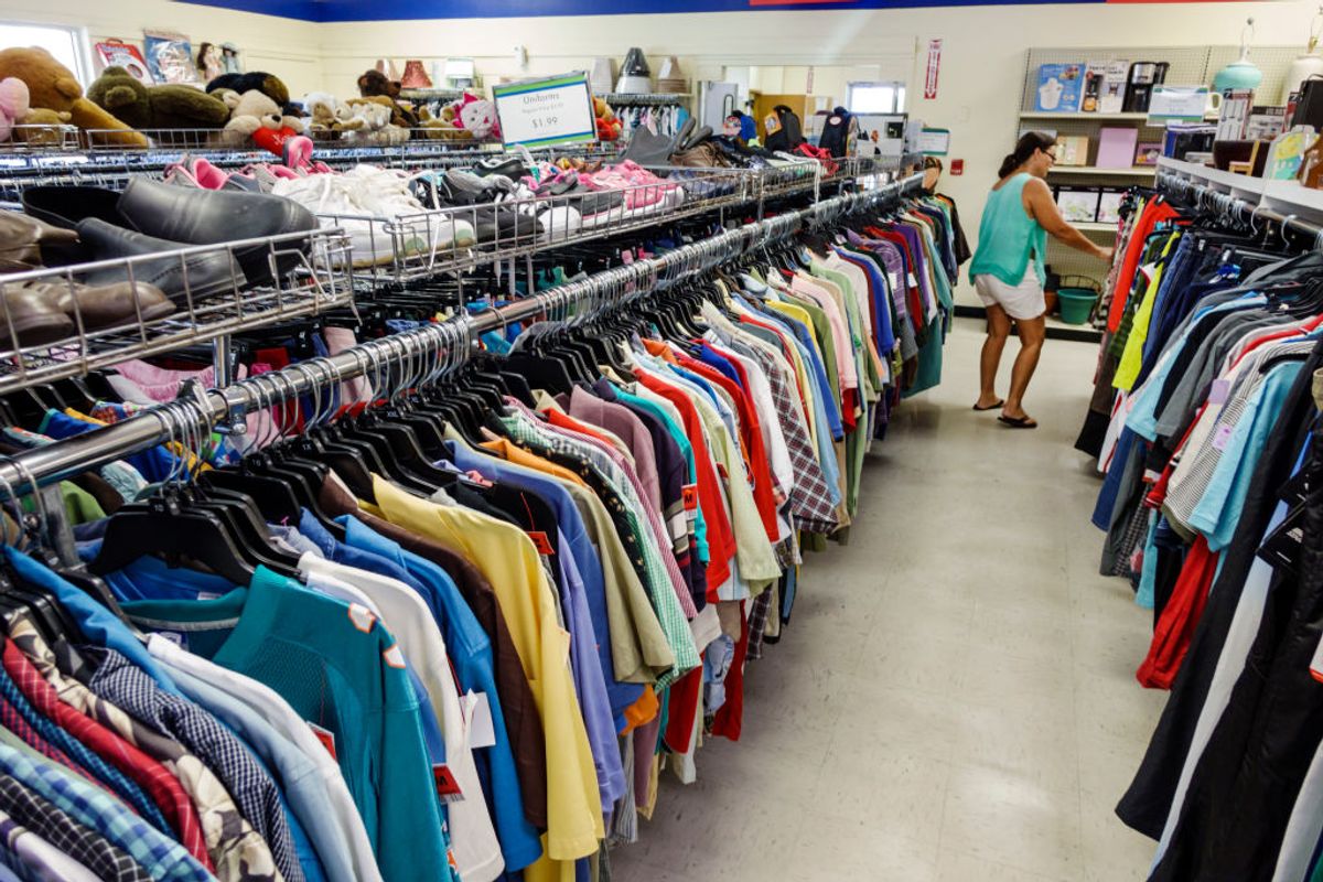 Men's clothing for sale inside Goodwill Industries. (Photo by: Jeffrey Greenberg/Universal Images Group via Getty Images) (Getty Images)