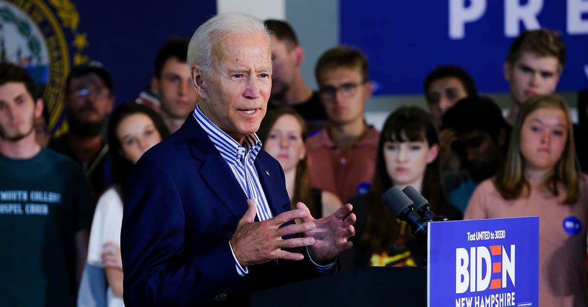 HANOVER, NEW HAMPSHIRE, UNITED STATES - 2019/08/23: Former Vice President Joe Biden speaks during a campaign stop at Dartmouth University in Hanover, New Hampshire. (Photo by Preston Ehrler/SOPA Images/LightRocket via Getty Images) (Preston Ehrler/SOPA Images/LightRocket via Getty Images)
