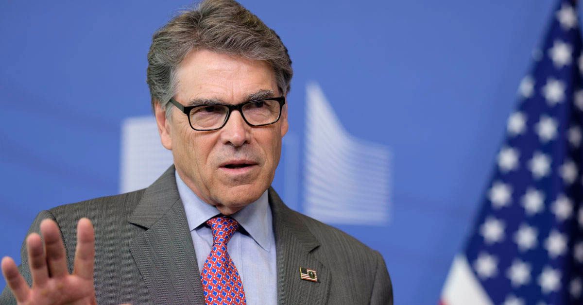 BRUSSELS, BELGIUM - MAY 2, 2019 : US Energy Secretary Rick Perry (L) and the European Commissioner for Climate Action and Energy (Unseen) talk to journalists during a joint news conference, on the occasion of High-Level Business-to-Business Energy Forum to facilitate trade in Liquefied Natural Gas, at the Berlaymont, the European Commission headquarters in Brussels, Thursday, May 2, 2019. (Photo by Thierry Monasse/Getty Images) (Thierry Monasse/Getty Images)