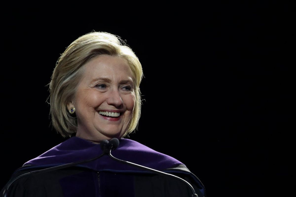 NEW YORK, NY - MAY 29: Former U.S. Secretary of State Hillary Clinton delivers the commencement address at the Hunter College Commencement ceremony at Madison Square Garden, May 29, 2019 in New York City. Secretary Clinton received the college's inaugural Eleanor Roosevelt Distinguished Leadership Award, recognizing her achievements in public service.  (Photo by Drew Angerer/Getty Images) (Drew Angerer/Getty Images)
