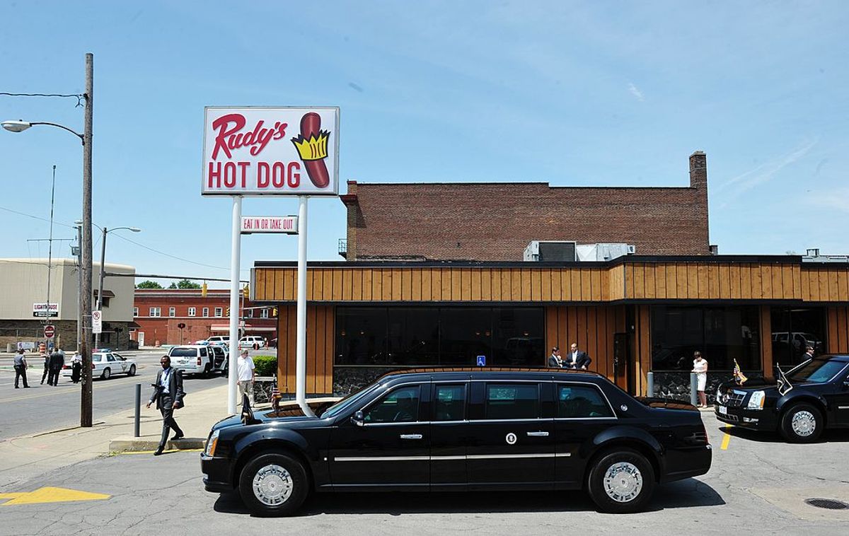 Presidential limousines are seen outside of Rudy's Hot Dog as Presudent Barack Obama stops for lunch on June 3, 2011 in Toledo, Ohio. Obama is in Toledo, Ohio to visit Chrysler's Toledo Assembly complex and speak to workers. AFP PHOTO/Mandel NGAN (Photo credit should read MANDEL NGAN/AFP/Getty Images) (Getty Images)