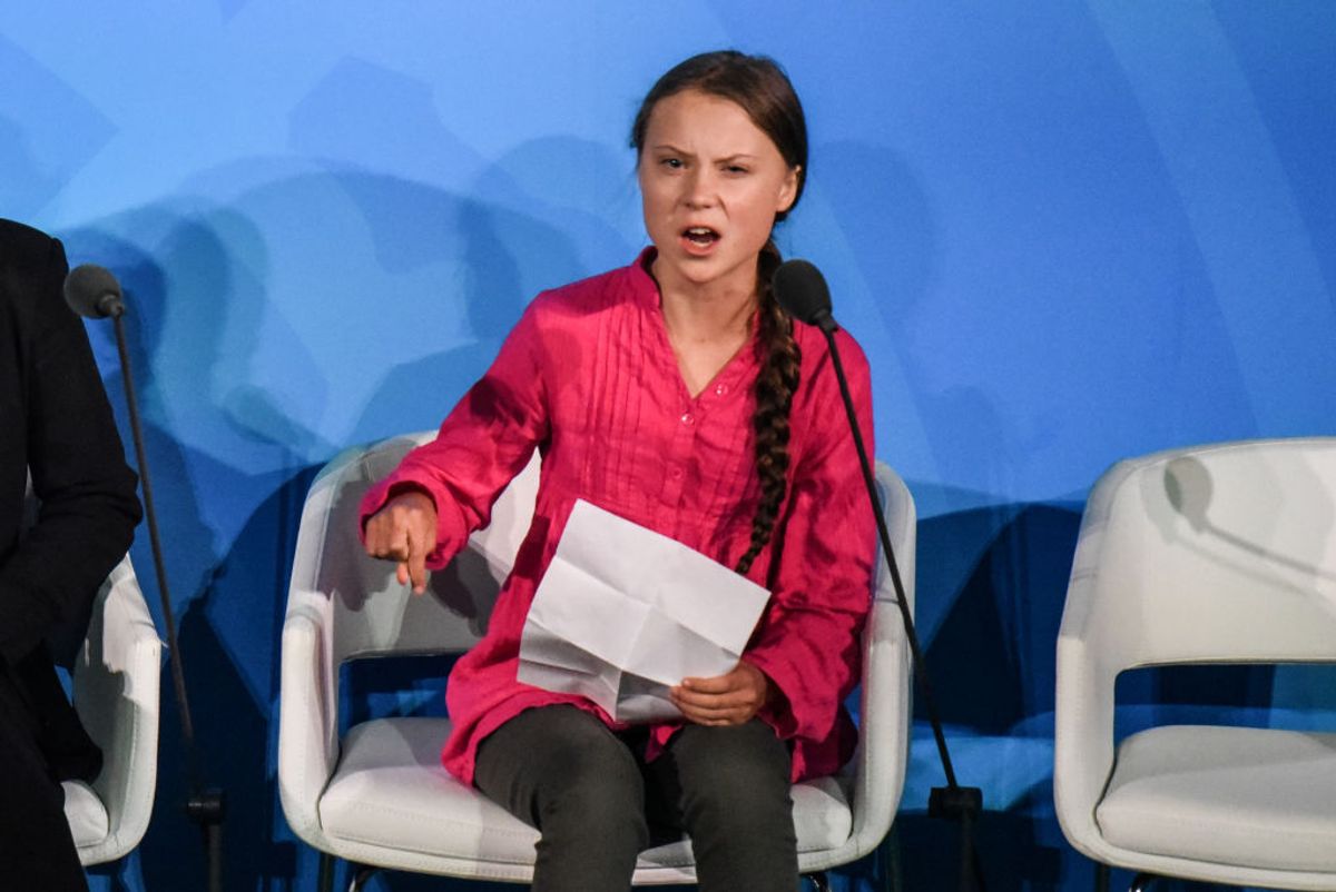 NEW YORK, NY - SEPTEMBER 23: Youth activist Greta Thunberg speaks at the Climate Action Summit at the United Nations on September 23, 2019 in New York City. While the United States will not be participating, China and about 70 other countries are expected to make announcements concerning climate change. The summit at the U.N. comes after a worldwide Youth Climate Strike on Friday, which saw millions of young people around the world demanding action to address the climate crisis.  (Photo by Stephanie Keith/Getty Images) (Getty Images)