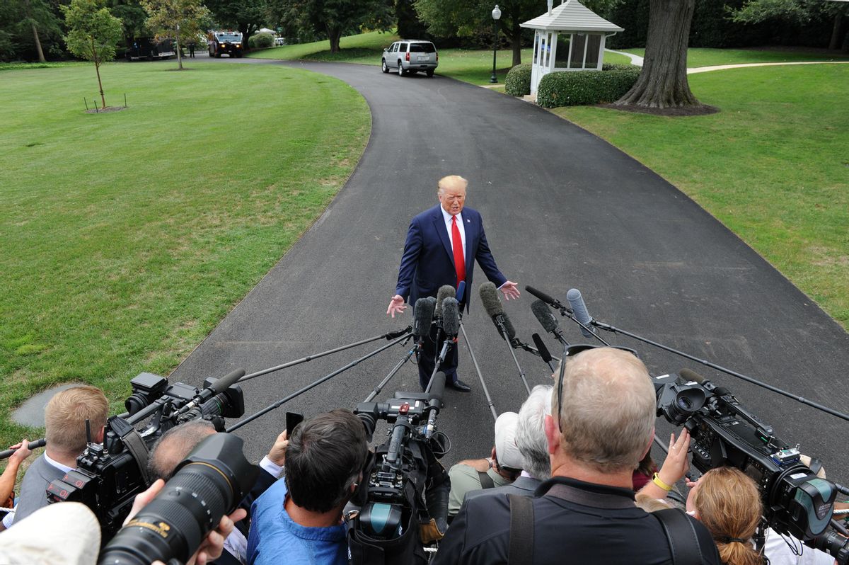 WASHINGTON, DC - SEPTEMBER 09: US President Donald Trump speaks to the press before he departs for North Carolina on the South Lawn of the White House on September 9, 2019 in Washington, DC. (Photo by Chen Mengtong/China News Service/VCG via Getty Images) (Chen Mengtong/China News Service/VCG via Getty Images)