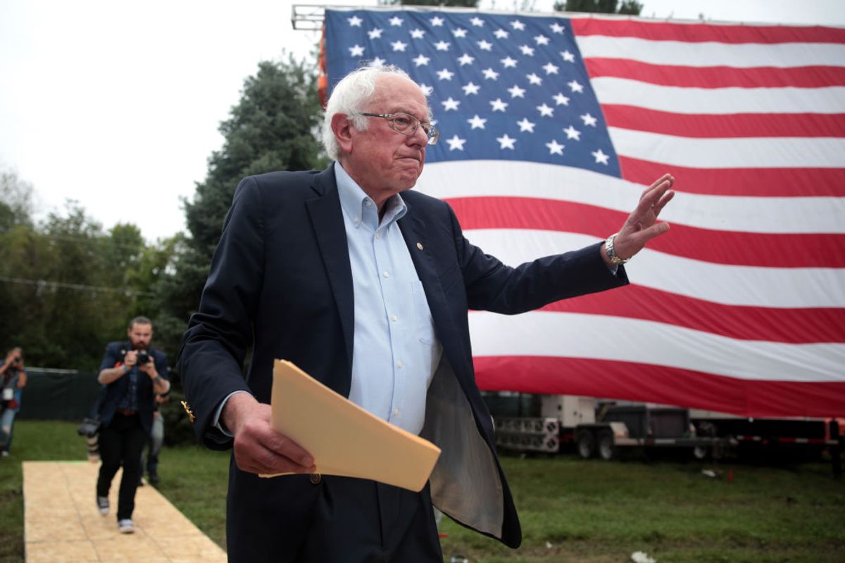 DES MOINES, IOWA - SEPTEMBER 21:Democratic presidential candidate, Sen. Bernie Sanders (I-VT) greets guests at the Polk County Democrats' Steak Fry on September 21, 2019 in Des Moines, Iowa. Seventeen of the 2020 Democratic presidential candidates and more than 12,000 of their supporters made an appearance at the event. (Photo by Scott Olson/Getty Images) (Getty Images)