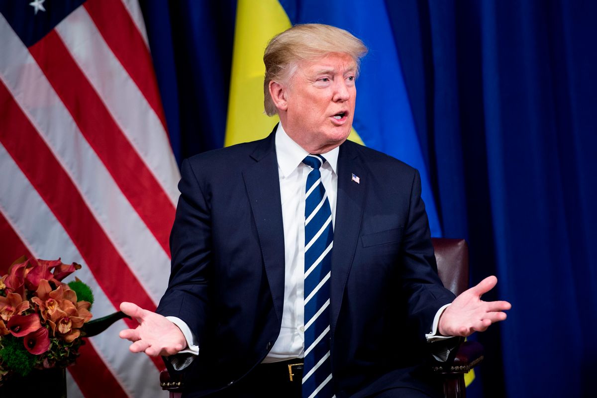 US President Donald Trump makes a statement for the press before a meeting with Ukraine's President Petro Poroshenko at the Palace Hotel during the 72nd United Nations General Assembly September 21, 2017 in New York City. / AFP PHOTO / Brendan Smialowski        (Photo credit should read BRENDAN SMIALOWSKI/AFP/Getty Images) ( BRENDAN SMIALOWSKI/AFP/Getty Images)