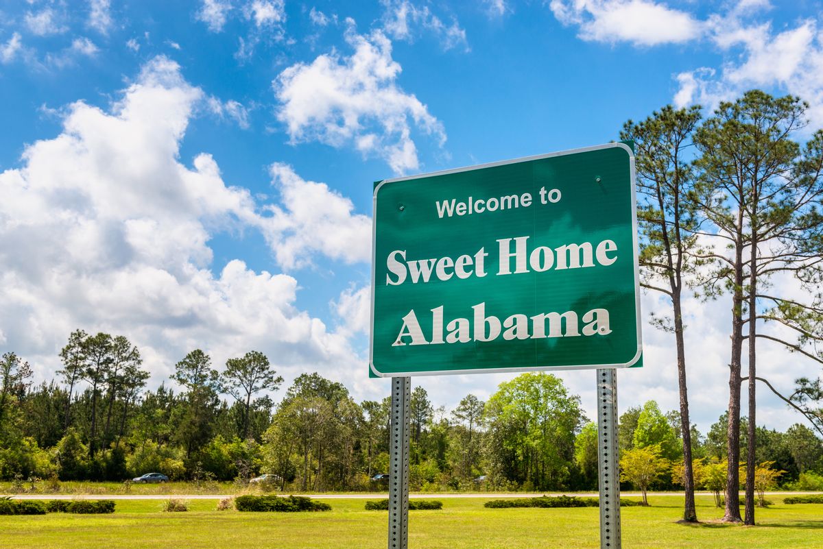 Welcome to Sweet Home Alabama Road Sign along Interstate 10 in Robertsdale, Alabama USA, near the State Border with Florida. (Getty Images)