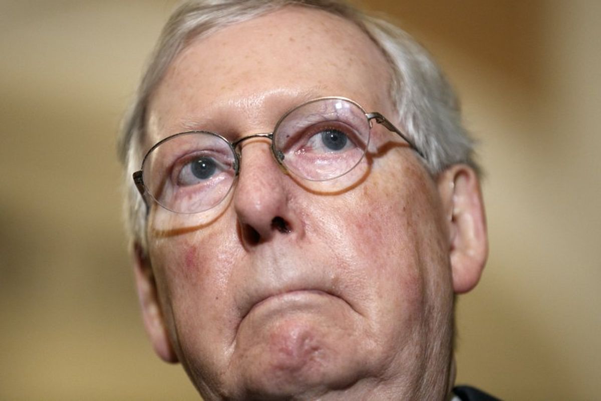 Senate Majority Leader Mitch McConnell of Ky., listens to a question from a reporter, Tuesday, Oct. 29, 2019, after a weekly policy luncheon on Capitol Hill in Washington. (AP Photo/Jacquelyn Martin) (AP Photo/Jacquelyn Martin)