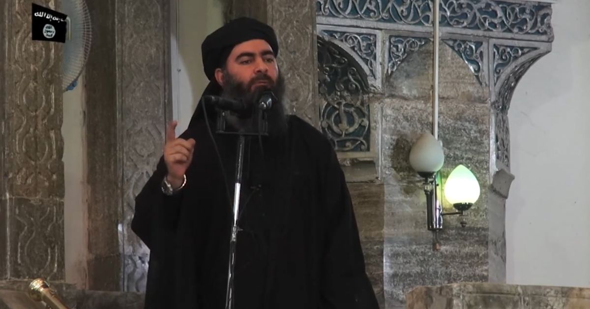 In this file picture taqken on July 5, 2014, an image grab taken from a propaganda video released by al-Furqan Media allegedly shows the leader of the Islamic State (IS) jihadist group, Abu Bakr al-Baghdadi, aka Caliph Ibrahim, adressing Muslim worshippers at a mosque in the militant-held northern Iraqi city of Mosul. - Kurdish-led forces announced on March 23, 2019 they had fully captured the Islamic State group's last bastion in eastern Syria and declared the total elimination of the jihadists' "caliphate". (Photo by - / AFP)        (Photo credit should read -/AFP/Getty Images) (AFP/Getty Images)