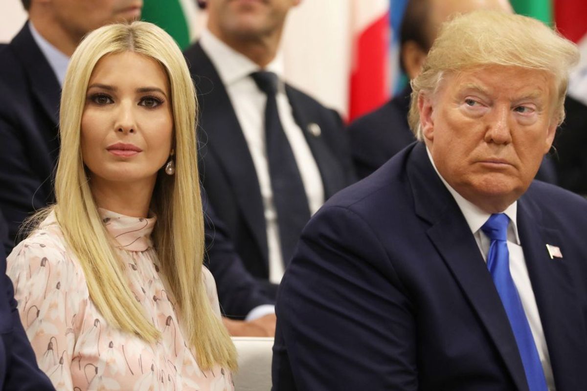 Advisor to the US President Ivanka Trump and her father US President Donald Trump attend an event on the theme "Promoting the place of women at work" on the sidelines of the G20 Summit in Osaka on June 29, 2019. (Photo by Dominique JACOVIDES / POOL / AFP)        (Photo credit should read DOMINIQUE JACOVIDES/AFP/Getty Images) (Getty Images)
