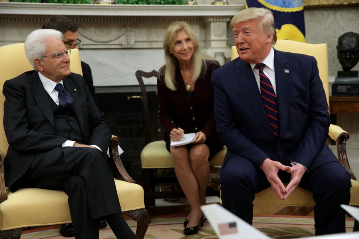 WASHINGTON, DC - OCTOBER 16:  U.S. President Donald Trump meets with President Sergio Mattarella of Italy in the Oval Office of the White House October 16, 2019 in Washington, DC. President Trump is holding talks with President Mattarella on bilateral issues including “common security challenges and shared economic prosperity.”  (Photo by Alex Wong/Getty Images) (Getty Images)
