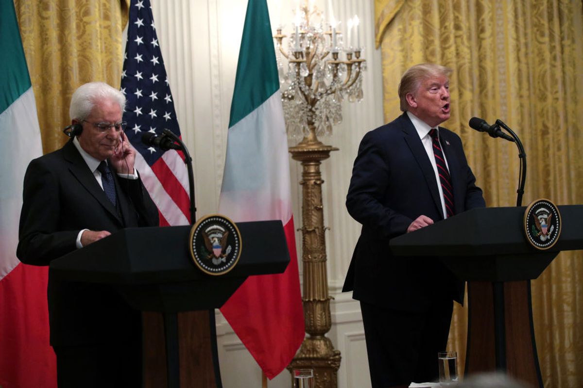 WASHINGTON, DC - OCTOBER 16:  U.S. President Donald Trump and President Sergio Mattarella of Italy participate in a joint news conference in the East Room at the White House October 16, 2019 in Washington, DC. President Trump is hosting President Mattarella at the White House today with an Oval Office meeting, a joint news conference and an evening reception.  (Photo by Alex Wong/Getty Images) (Getty Images)