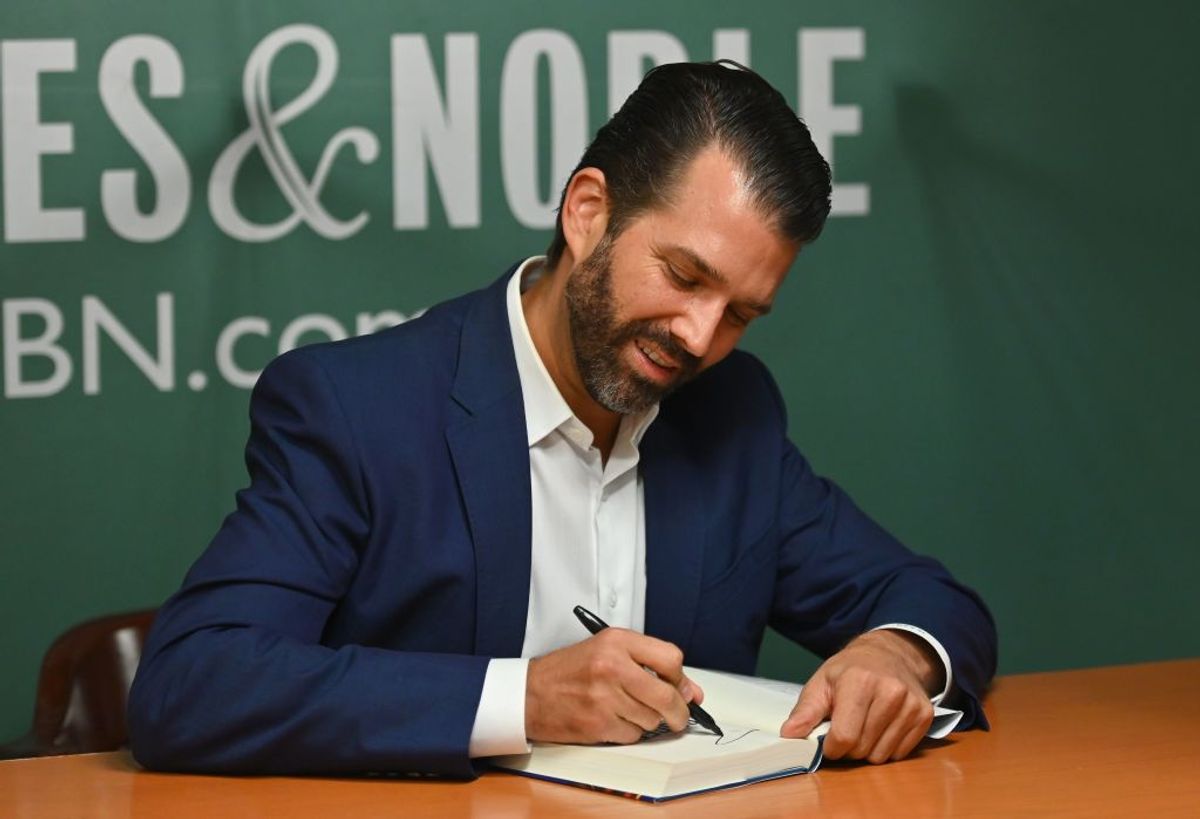 Donald Trump Jr., signs his new Book "Triggered: How the Left Thrives on Hate and Wants to Silence Us" at Barnes &amp; Noble on 5th Avenue on November 5, 2019 in New York. (Photo by Angela Weiss / AFP) (Photo by ANGELA WEISS/AFP via Getty Images) (Getty Images)