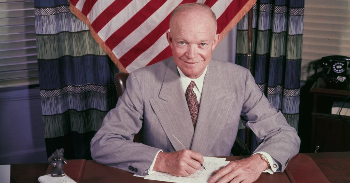 (Original Caption) Washington, DC: President Dwight D. .Eisenhower sitting at his desk. (Bettman/Getty Images)