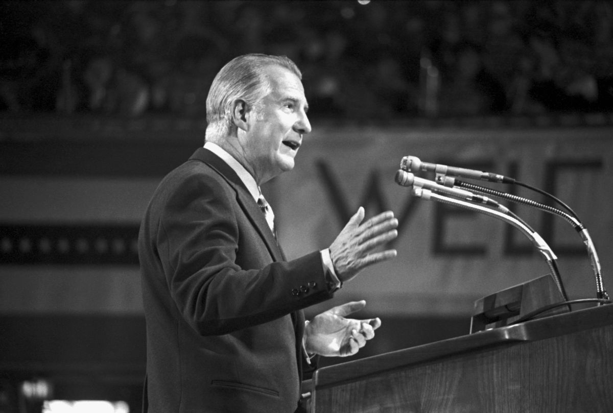 Vice President Spiro T. Agnew speaks in Tennessee during the 1972 congressional campaign. September 1972. (Photo by Wally McNamee/Corbis via Getty Images) (Wally McNamee/Corbis via Getty Images)